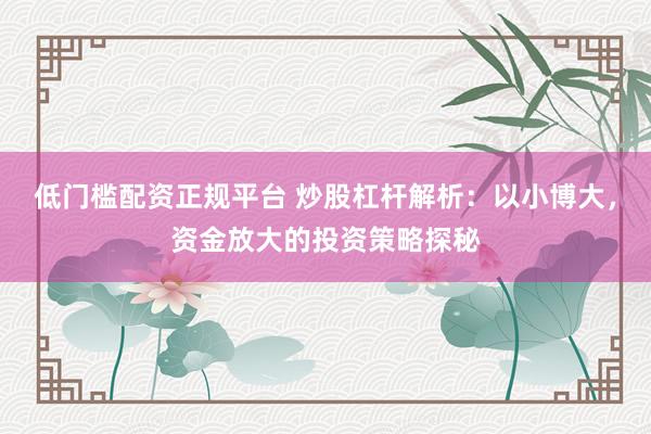 低门槛配资正规平台 炒股杠杆解析：以小博大，资金放大的投资策略探秘