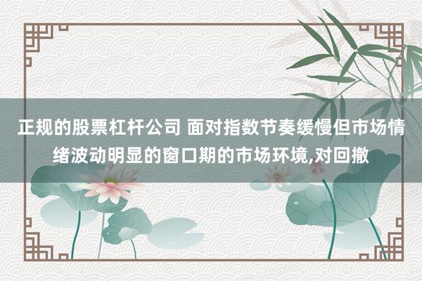 正规的股票杠杆公司 面对指数节奏缓慢但市场情绪波动明显的窗口期的市场环境,对回撤