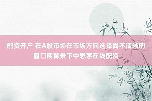 配资开户 在A股市场在市场方向选择尚不清晰的窗口期背景下中思茅在线配资