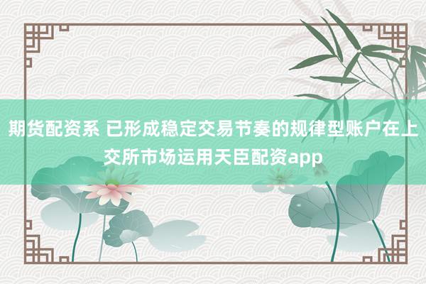 期货配资系 已形成稳定交易节奏的规律型账户在上交所市场运用天臣配资app